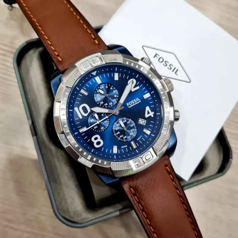 Fossil Bronson Chronograph Blue Dial Leather Men’s Watch- FS5829